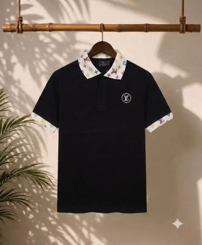 Men's Black Contrast Collar Polo T-Shirt