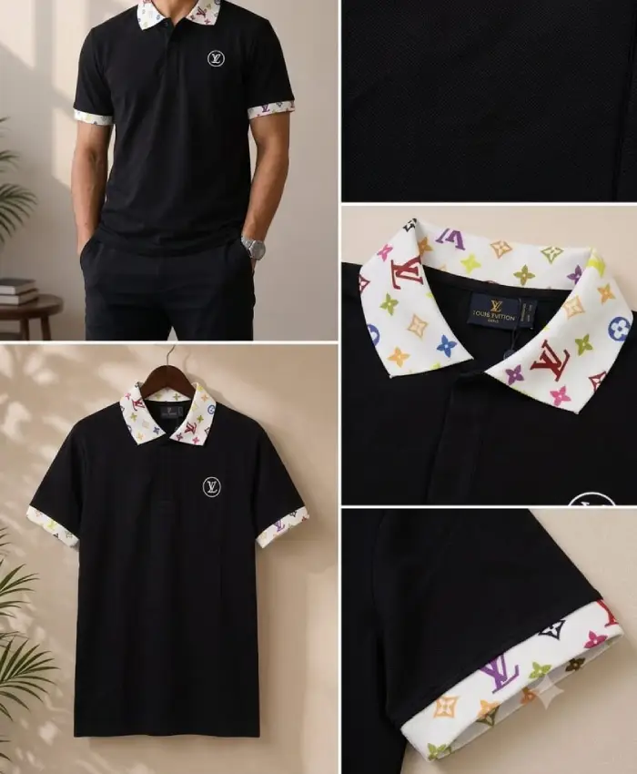 Men's Black Contrast Collar Polo T-Shirt