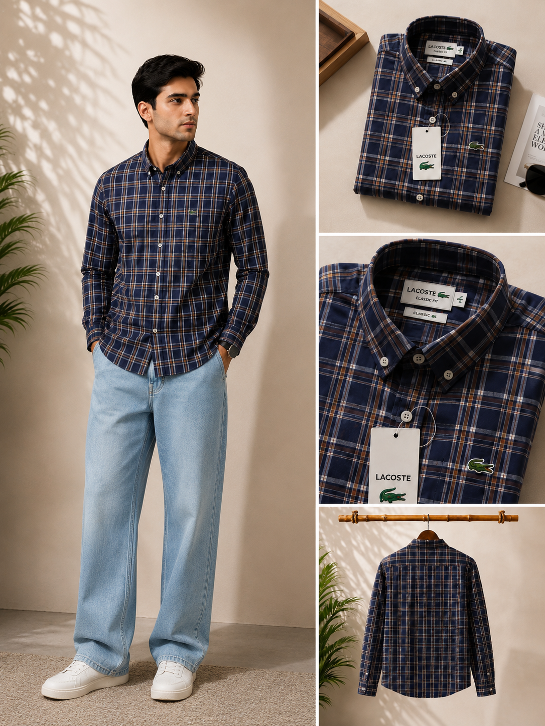 Classic Navy Blue Checkered Shirt.