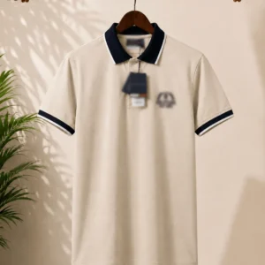 Men’s Classic Cream Polo T-Shirt with Contrast Collar