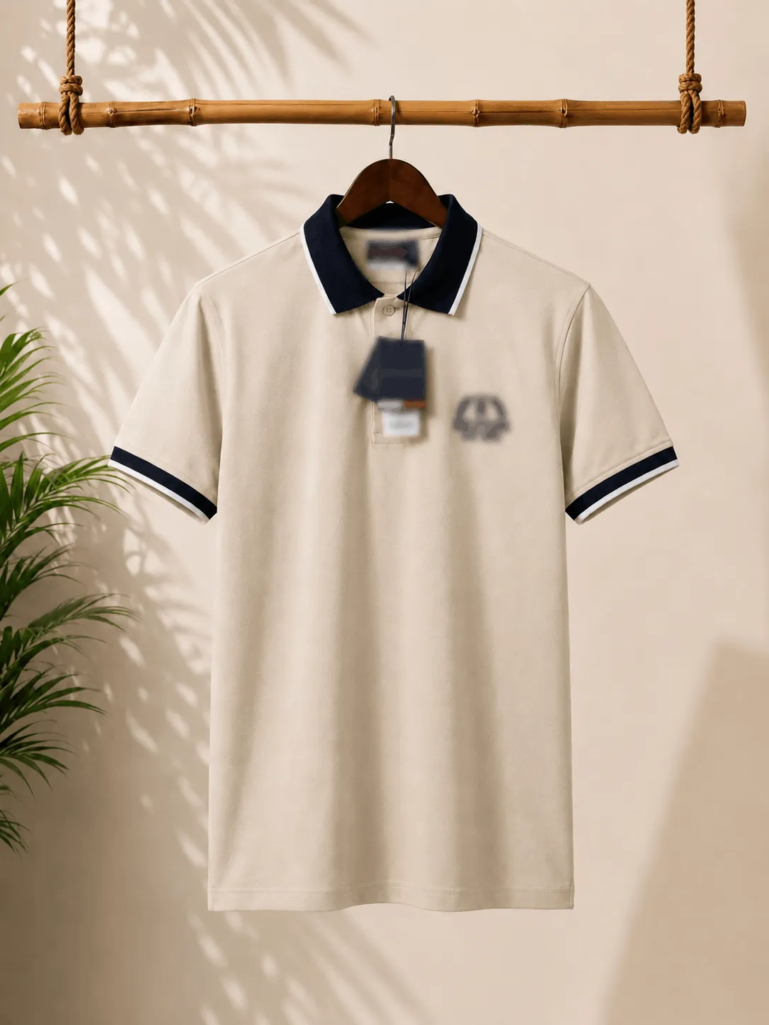 Men’s Classic Cream Polo T-Shirt with Contrast Collar