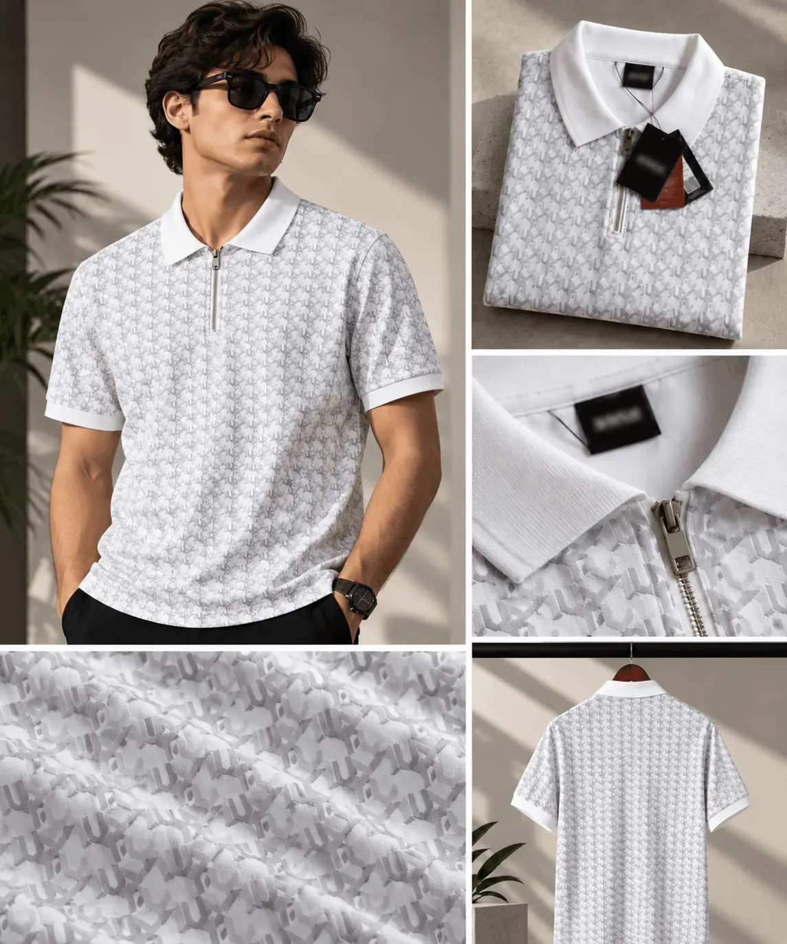 Men’s Premium Textured Half-Zip Polo T-Shirt