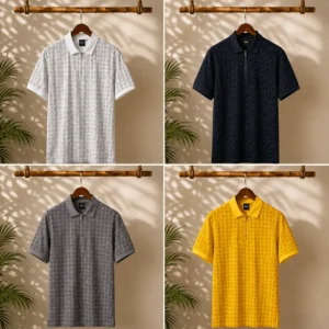 Men’s Premium Textured Half-Zip Polo T-Shirt