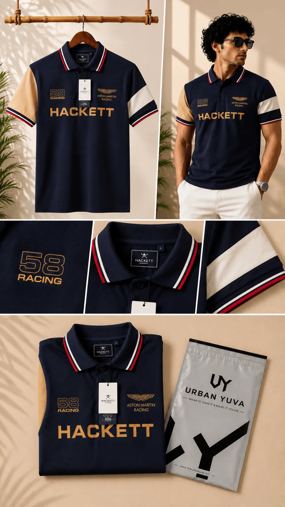 Men’s Racing-Inspired Premium Contrast Sleeve Polo T-Shirt