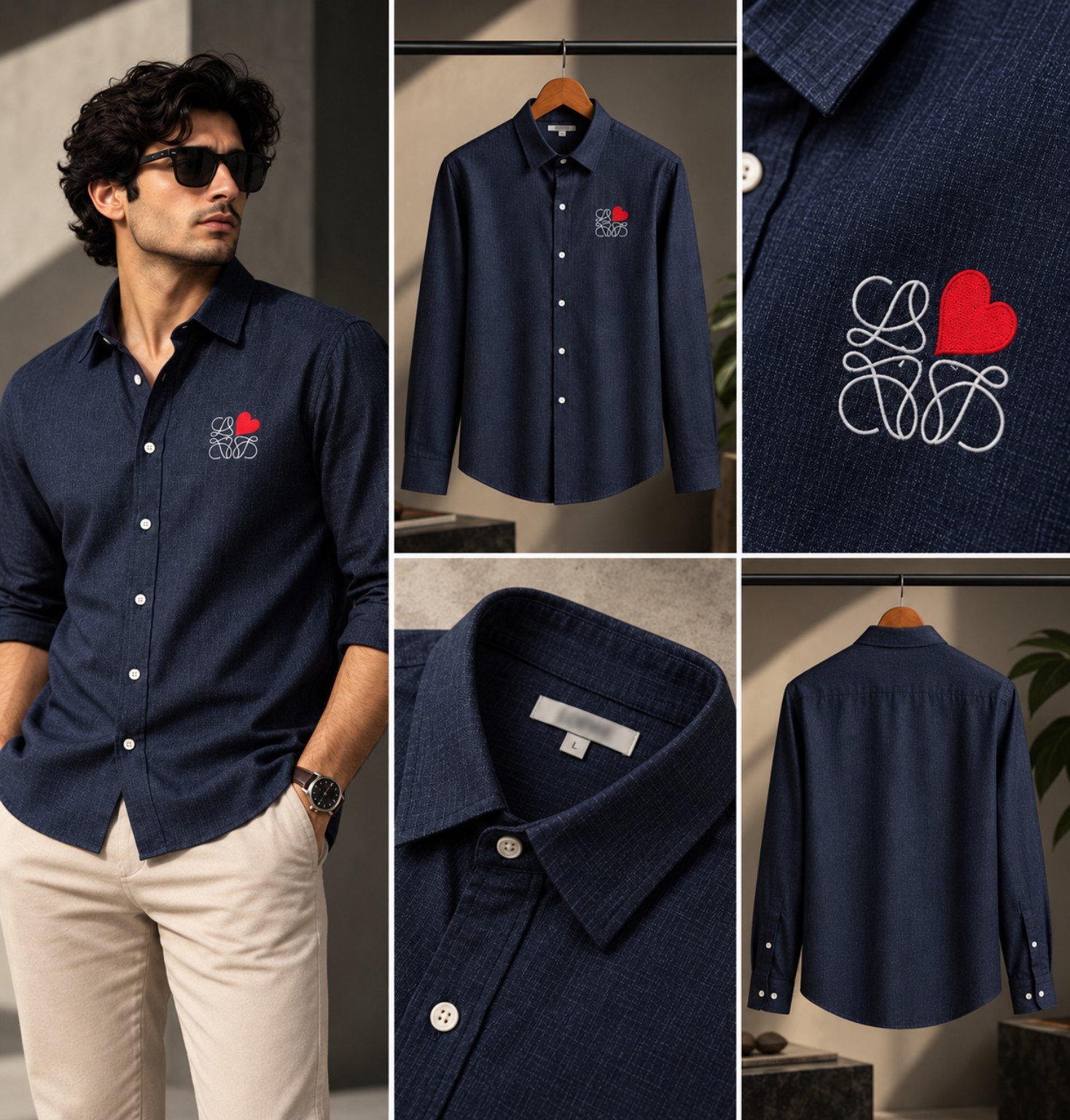 A premium navy-blue textured shirt.