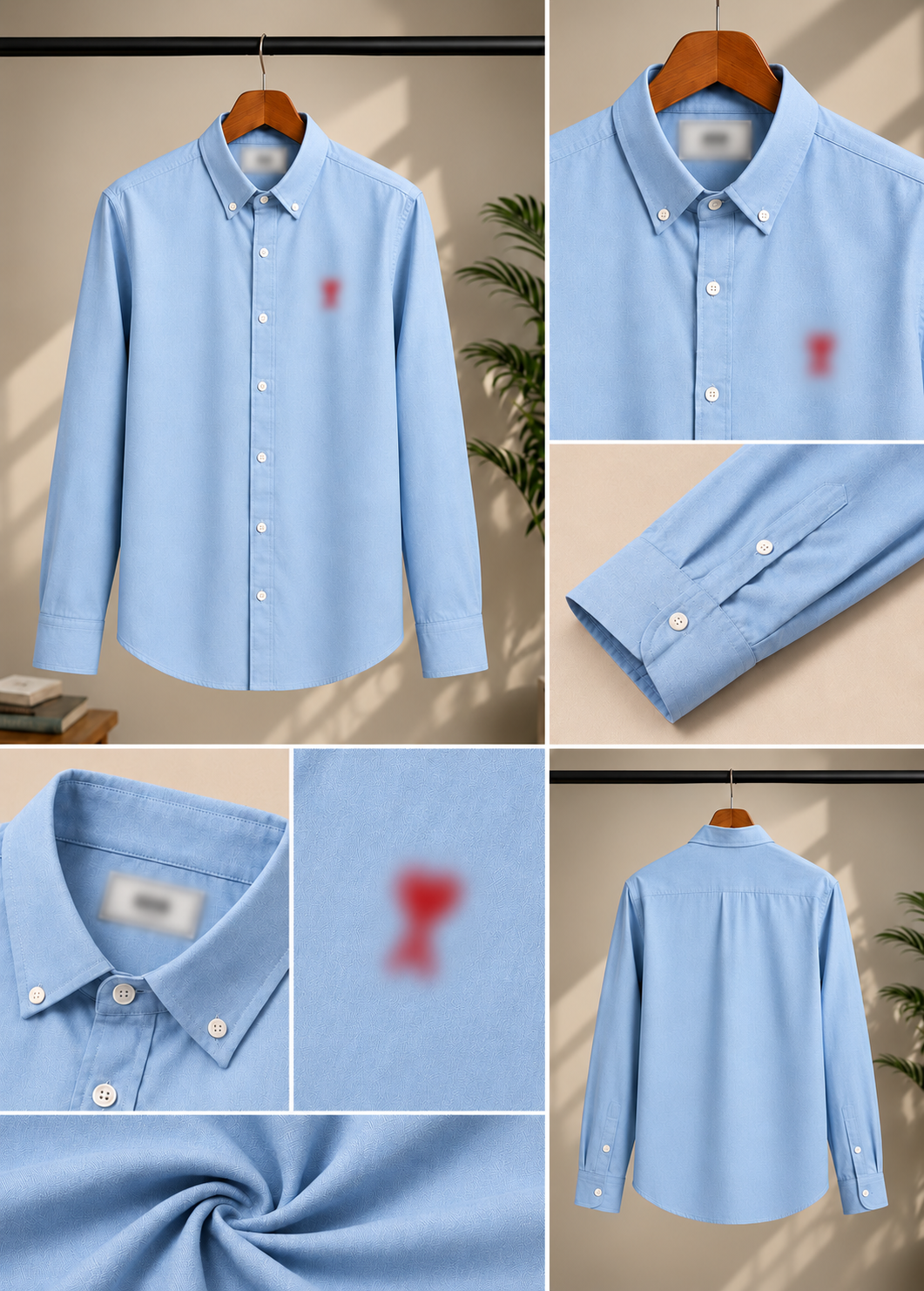 Classic light blue shirt featuring a clean button-down collar.