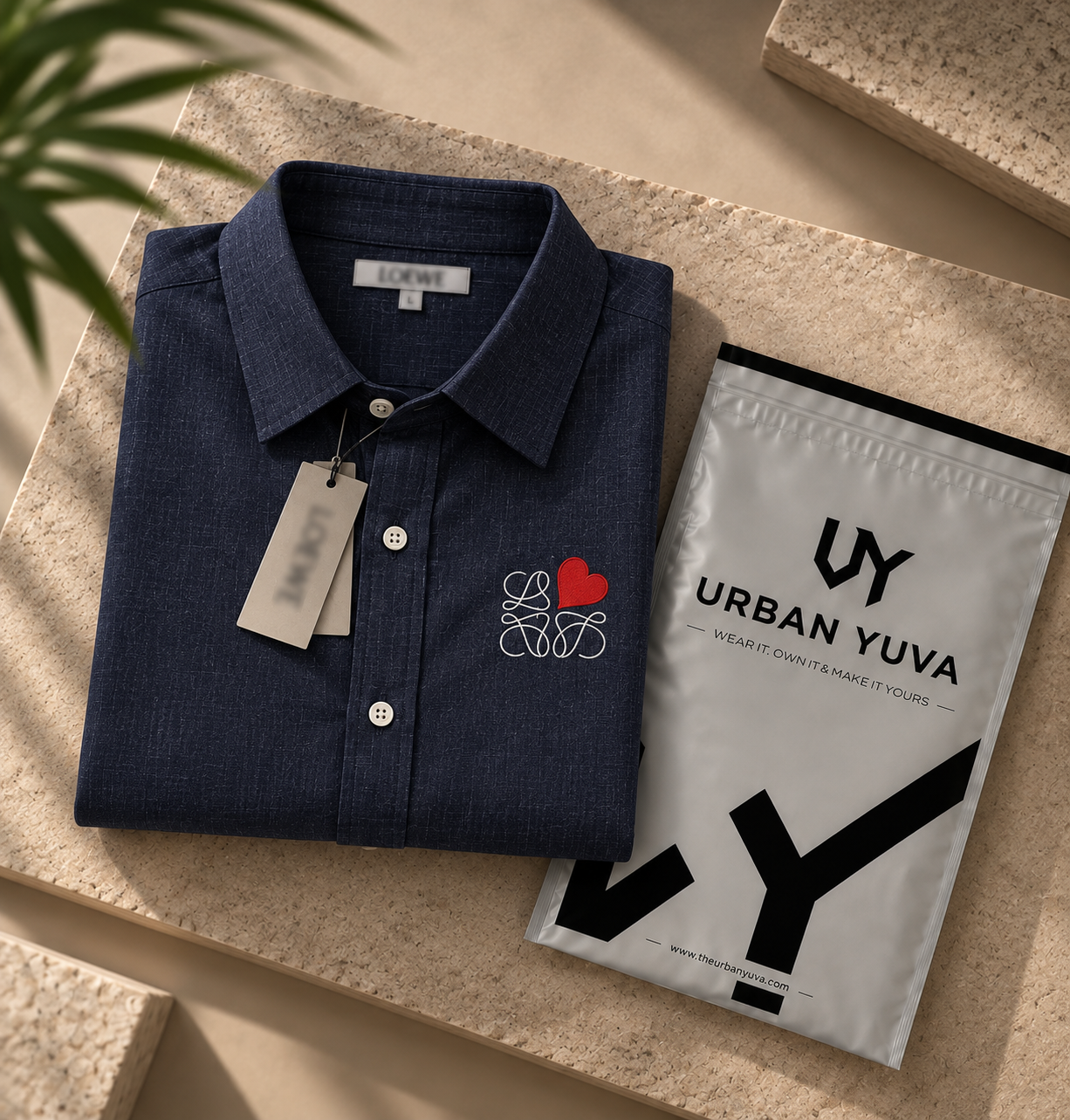 A premium navy-blue textured shirt.