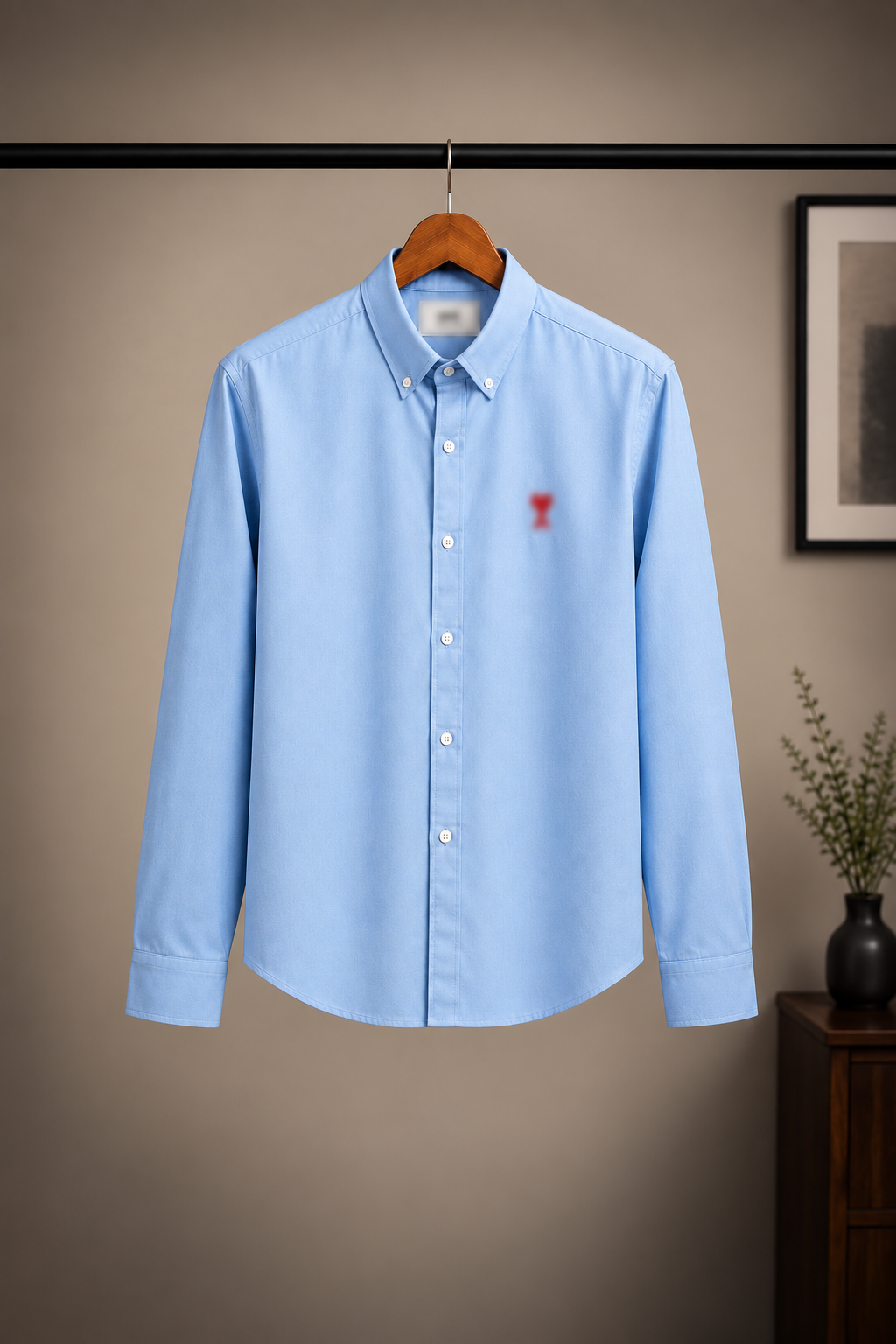 Classic light blue shirt featuring a clean button-down collar.